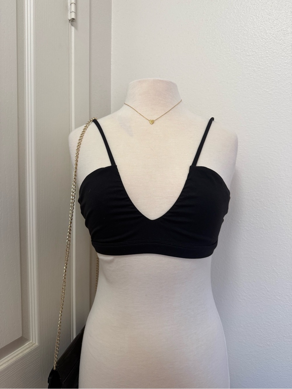 Minimalist Black V-Neck Camisole Bralette - Women